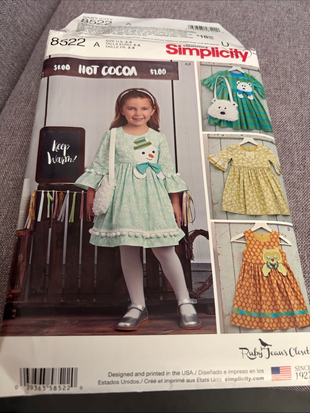 Simplicity Mint Snowman Appliqué Girls' Dress Costume